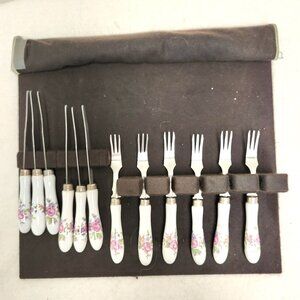 ROYAL CROWN DERBY DERBY POSIES FRUIT FORK AND KNIVES SET OF 12